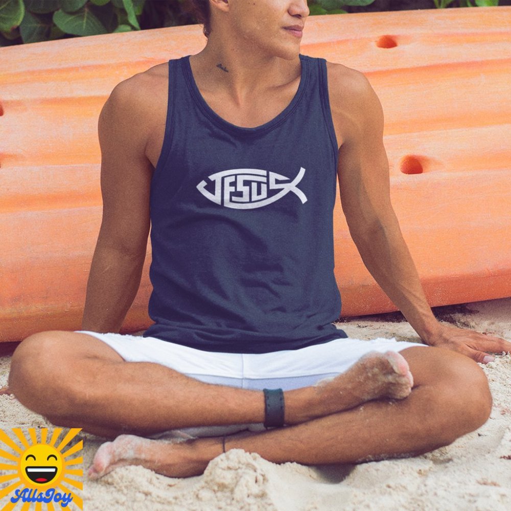 JESUS FISH Graphic Navy Blue Tank Top Shirt